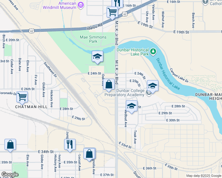 map of restaurants, bars, coffee shops, grocery stores, and more near 2510 Martin Luther King Jr Blvd in Lubbock