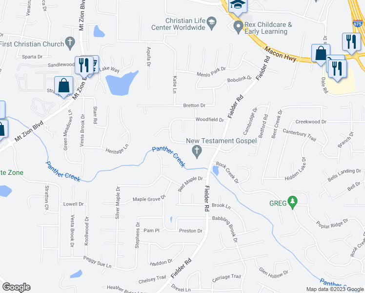 map of restaurants, bars, coffee shops, grocery stores, and more near 2848 Woodfield Drive in Rex
