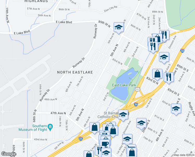 map of restaurants, bars, coffee shops, grocery stores, and more near 8116 5th Avenue North in Birmingham