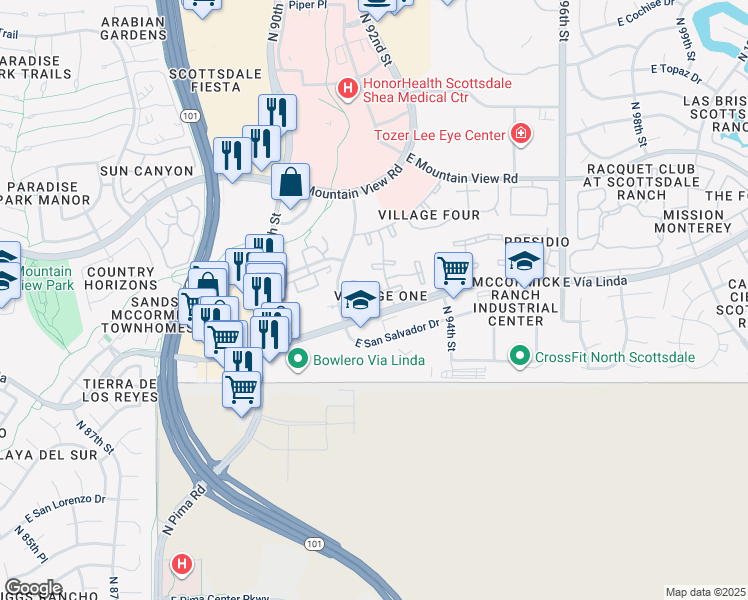 map of restaurants, bars, coffee shops, grocery stores, and more near Apartment in Scottsdale