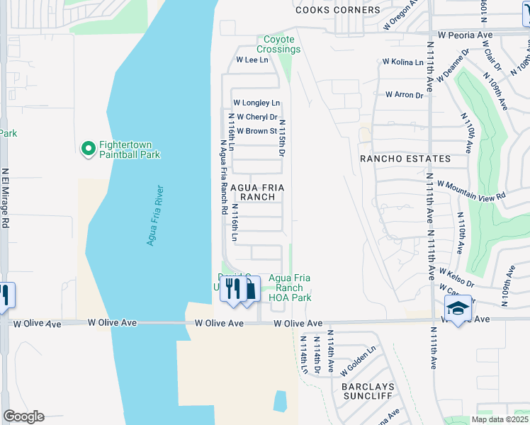 map of restaurants, bars, coffee shops, grocery stores, and more near 11578 West Carol Avenue in Youngtown