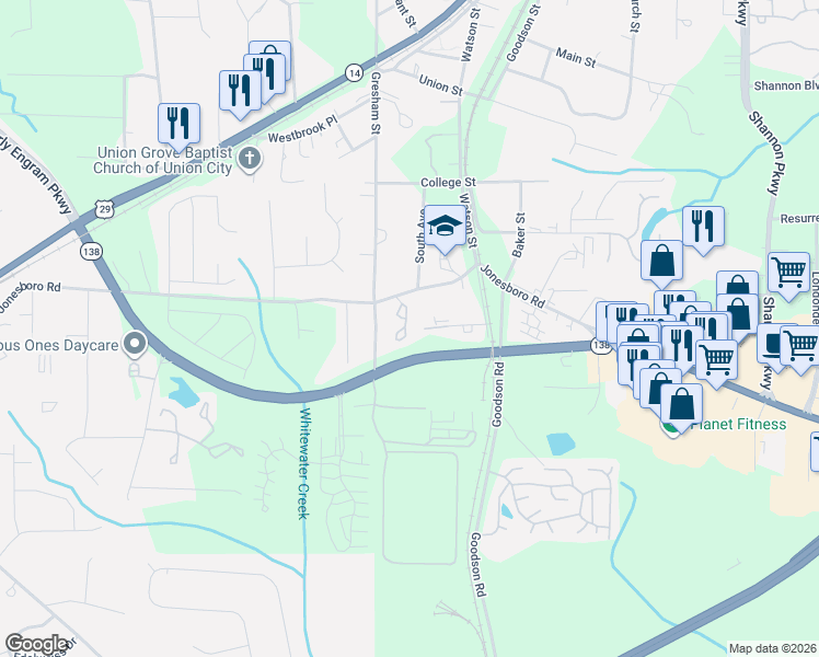 map of restaurants, bars, coffee shops, grocery stores, and more near 5058 Jonesboro Road in Union City