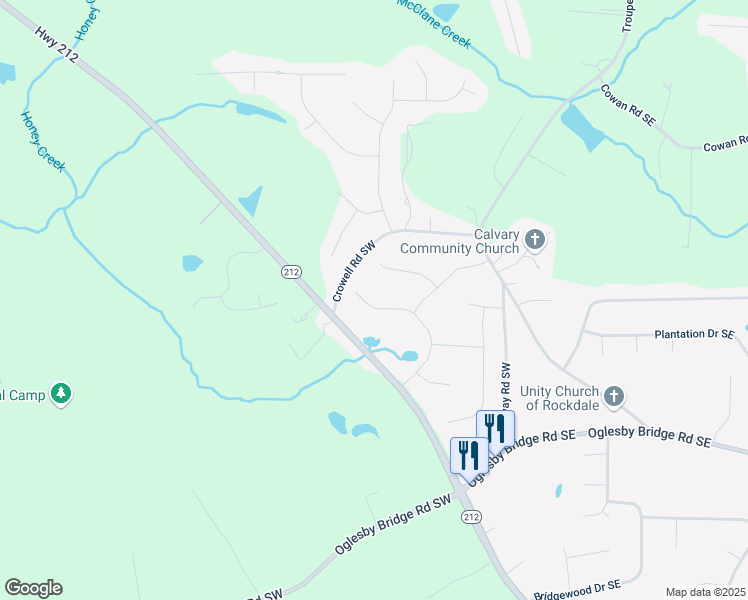 map of restaurants, bars, coffee shops, grocery stores, and more near 4820 Camden Drive Southwest in Conyers