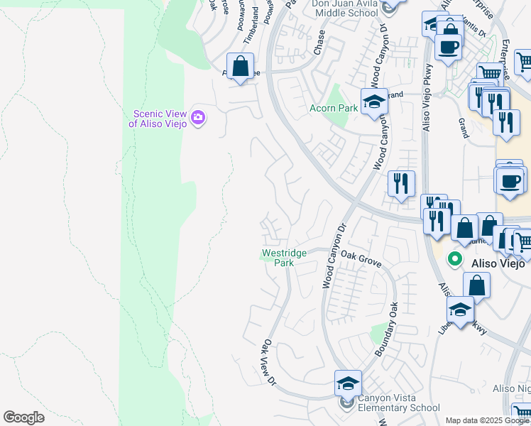 map of restaurants, bars, coffee shops, grocery stores, and more near 63 Vellisimo Drive in Aliso Viejo