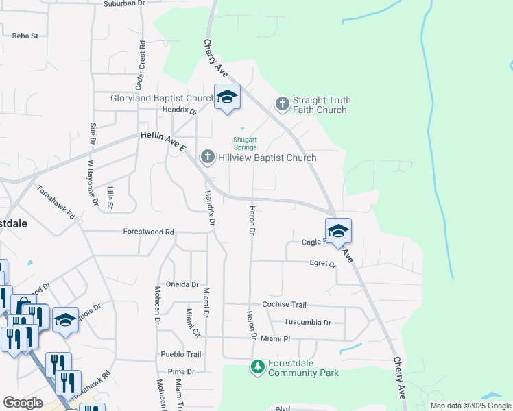 map of restaurants, bars, coffee shops, grocery stores, and more near 901 Heflin Avenue East in Birmingham