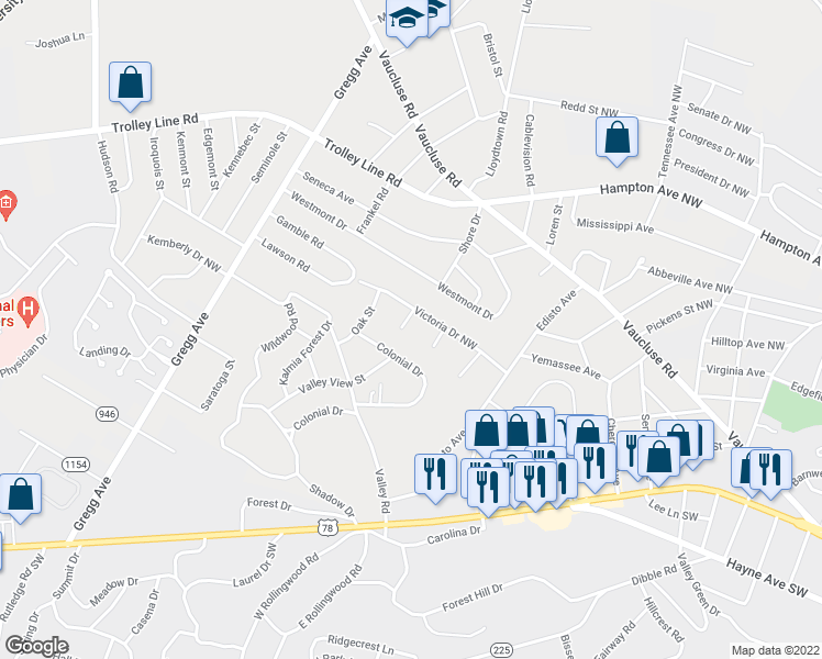 map of restaurants, bars, coffee shops, grocery stores, and more near 102 Michael Court in Aiken