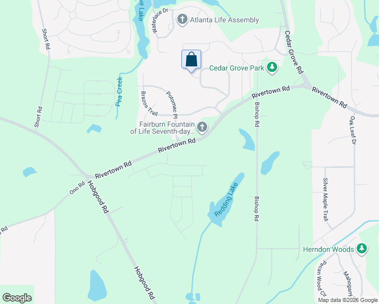 map of restaurants, bars, coffee shops, grocery stores, and more near 7650 Rivertown Rd in Fairburn