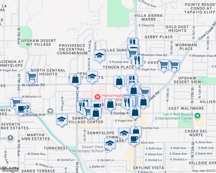 map of restaurants, bars, coffee shops, grocery stores, and more near 9327 North 3rd Street in Phoenix