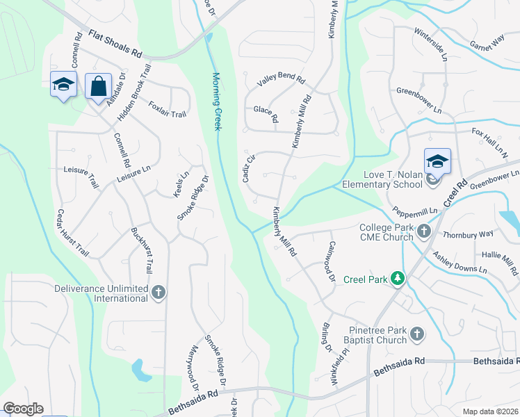 map of restaurants, bars, coffee shops, grocery stores, and more near 350 Cadiz Lane South in Atlanta
