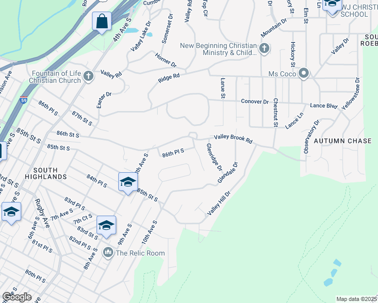 map of restaurants, bars, coffee shops, grocery stores, and more near 852 86th Place South in Birmingham