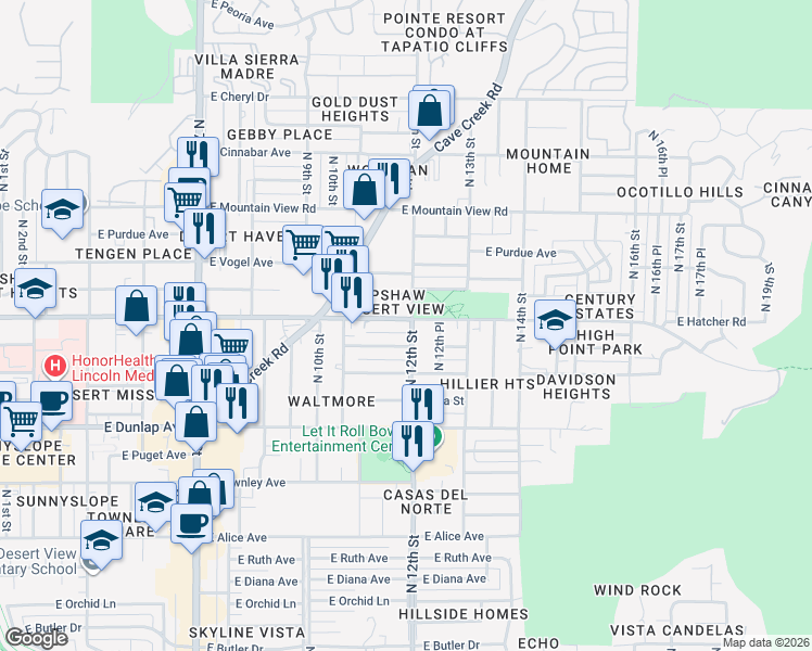 map of restaurants, bars, coffee shops, grocery stores, and more near in Phoenix