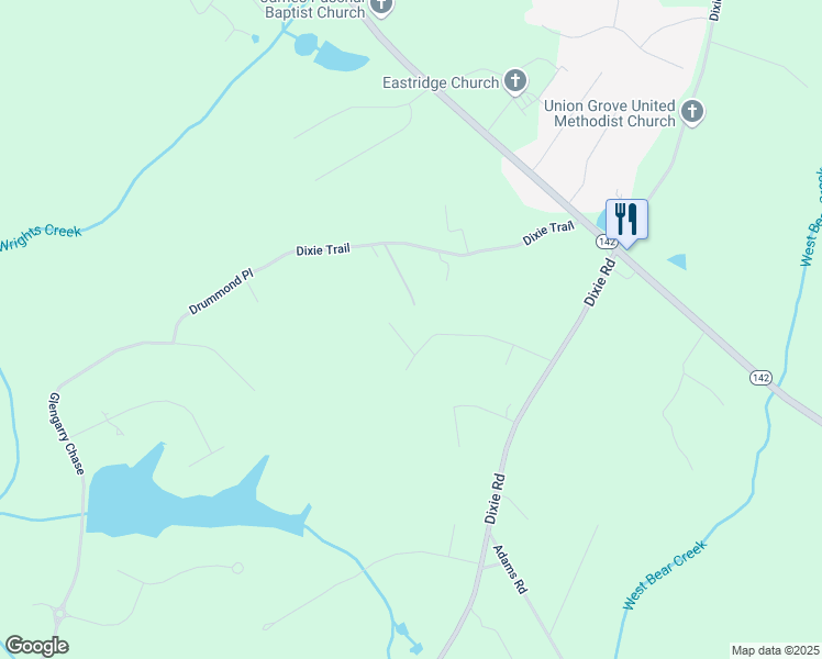 map of restaurants, bars, coffee shops, grocery stores, and more near 60 Water Oak Trail in Covington