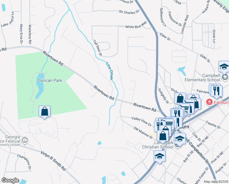 map of restaurants, bars, coffee shops, grocery stores, and more near 1005 Colony Trail in Fairburn