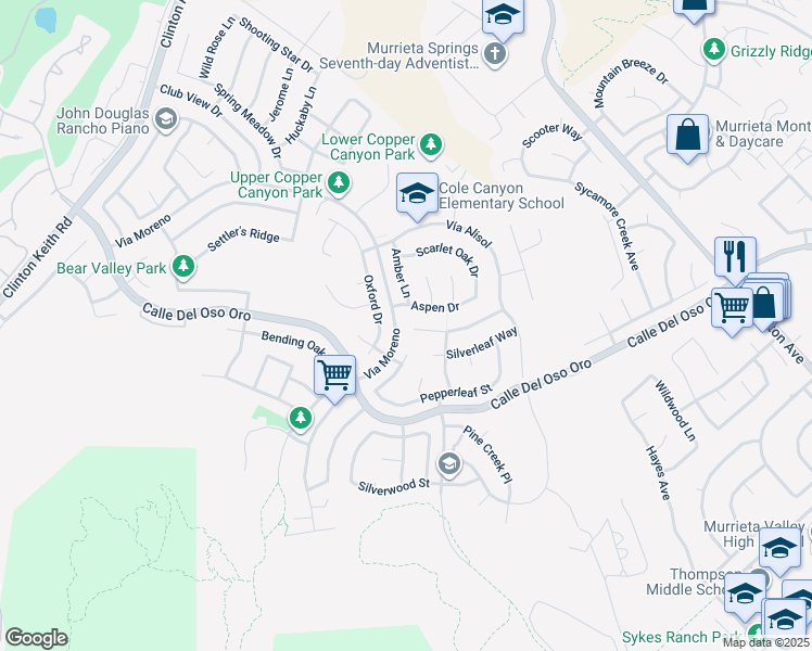 map of restaurants, bars, coffee shops, grocery stores, and more near 23748 Cloverleaf Way in Murrieta
