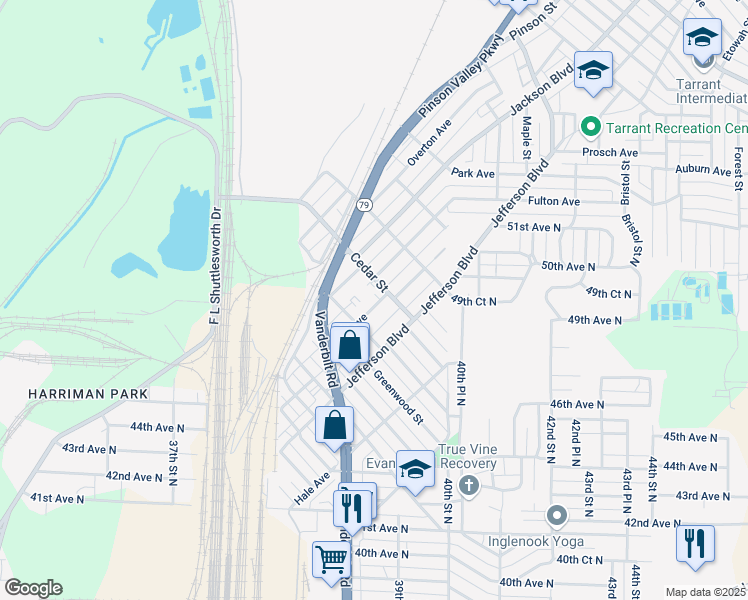 map of restaurants, bars, coffee shops, grocery stores, and more near 620 Bell Avenue in Birmingham