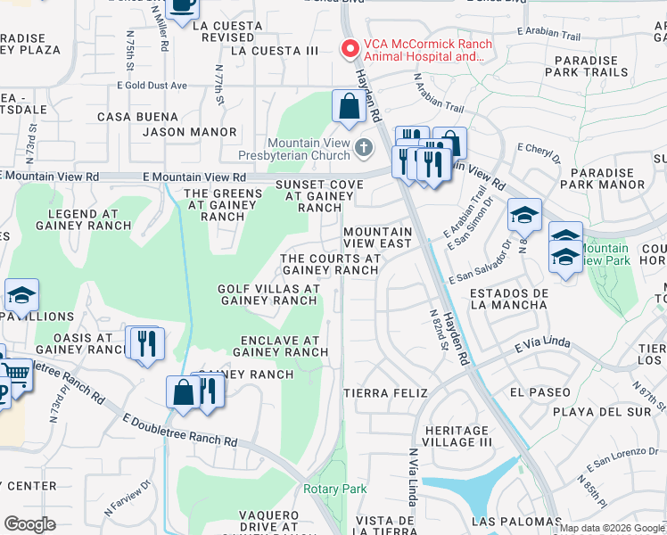 map of restaurants, bars, coffee shops, grocery stores, and more near 9416 North 80th Place in Scottsdale