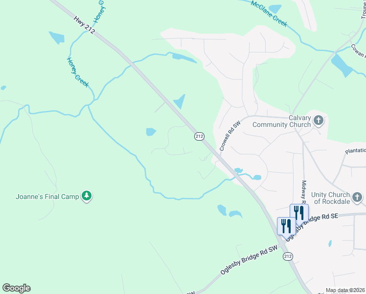 map of restaurants, bars, coffee shops, grocery stores, and more near 1449 Norwich Court in Conyers