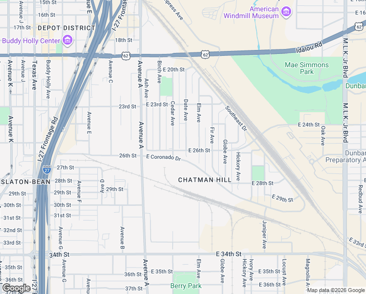 map of restaurants, bars, coffee shops, grocery stores, and more near 2401-2599 Date Avenue in Lubbock