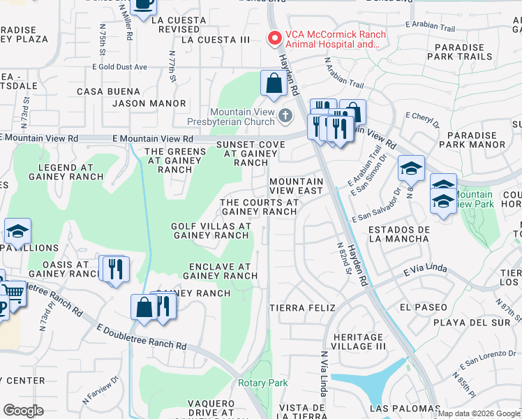 map of restaurants, bars, coffee shops, grocery stores, and more near 9416 North 80th Place in Scottsdale