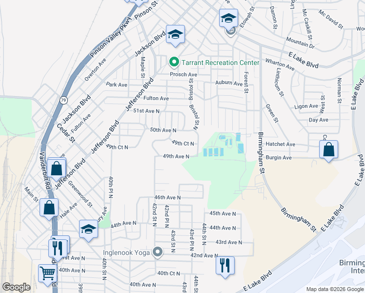 map of restaurants, bars, coffee shops, grocery stores, and more near 4326 49th Court North in Birmingham