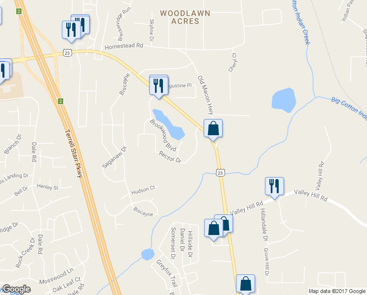 map of restaurants, bars, coffee shops, grocery stores, and more near 6702 Teresa Lane in Rex