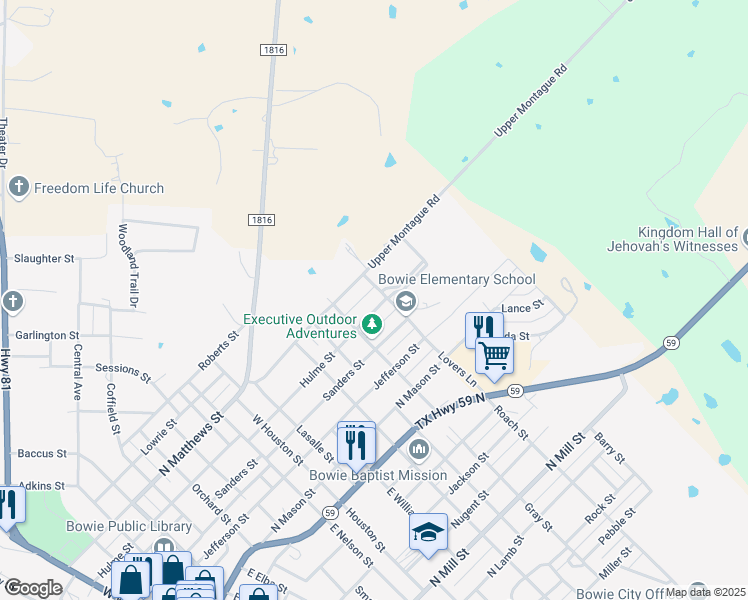 map of restaurants, bars, coffee shops, grocery stores, and more near 1512 Hulme Street in Bowie