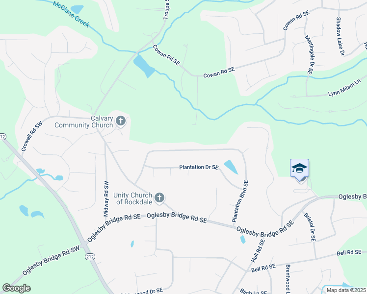 map of restaurants, bars, coffee shops, grocery stores, and more near 1076 Plantation Boulevard Southeast in Conyers