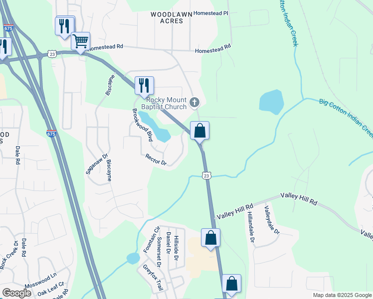map of restaurants, bars, coffee shops, grocery stores, and more near 6706 Sunset Hills Boulevard in Rex