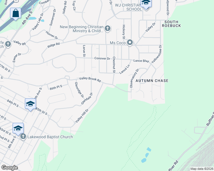 map of restaurants, bars, coffee shops, grocery stores, and more near 8928 Valley Brook Road in Birmingham