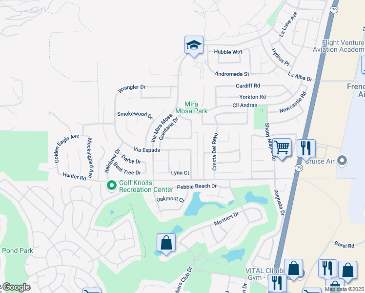 map of restaurants, bars, coffee shops, grocery stores, and more near 29438 Via Espada in Murrieta