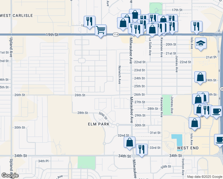 map of restaurants, bars, coffee shops, grocery stores, and more near 6606 26th Street in Lubbock