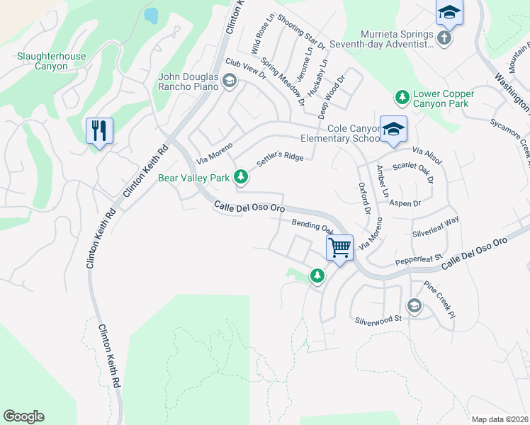 map of restaurants, bars, coffee shops, grocery stores, and more near 23468 Bending Oak Court in Murrieta