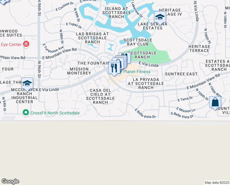 map of restaurants, bars, coffee shops, grocery stores, and more near 9215 North 101st Street in Scottsdale