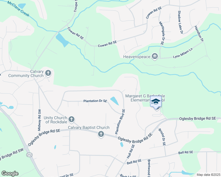 map of restaurants, bars, coffee shops, grocery stores, and more near 1058 Plantation Boulevard Southeast in Conyers