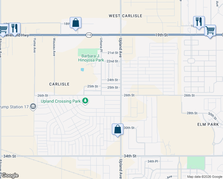map of restaurants, bars, coffee shops, grocery stores, and more near 7315 25th Street in Lubbock