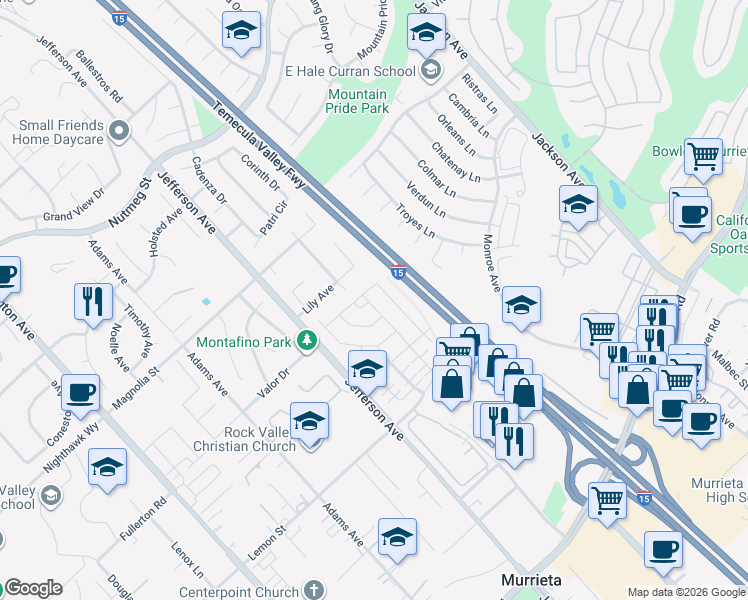 map of restaurants, bars, coffee shops, grocery stores, and more near 24212 Bay Laurel Avenue in Murrieta