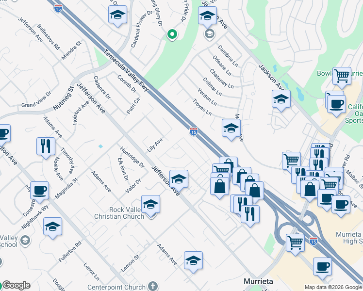 map of restaurants, bars, coffee shops, grocery stores, and more near 24212 Bay Laurel Avenue in Murrieta