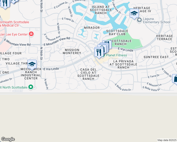 map of restaurants, bars, coffee shops, grocery stores, and more near 10072 East San Salvador Drive in Scottsdale