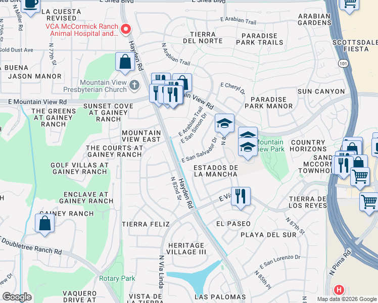 map of restaurants, bars, coffee shops, grocery stores, and more near 9406 North 83rd Court in Scottsdale