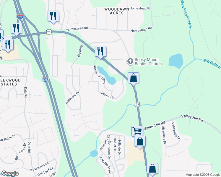 map of restaurants, bars, coffee shops, grocery stores, and more near 3824 Brookwood Boulevard in Rex