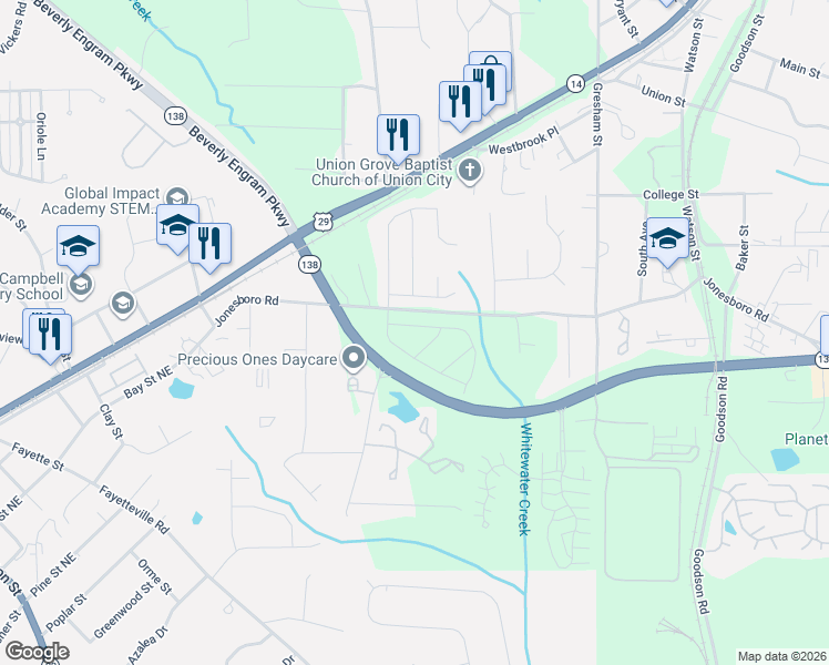 map of restaurants, bars, coffee shops, grocery stores, and more near 4603 Rolling Brook Court in Union City