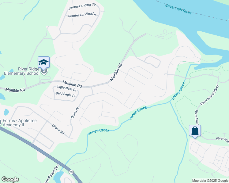 map of restaurants, bars, coffee shops, grocery stores, and more near 910 River Bound Court in Evans