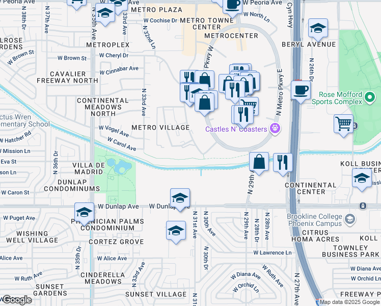 map of restaurants, bars, coffee shops, grocery stores, and more near 9410 North 31st Avenue in Phoenix