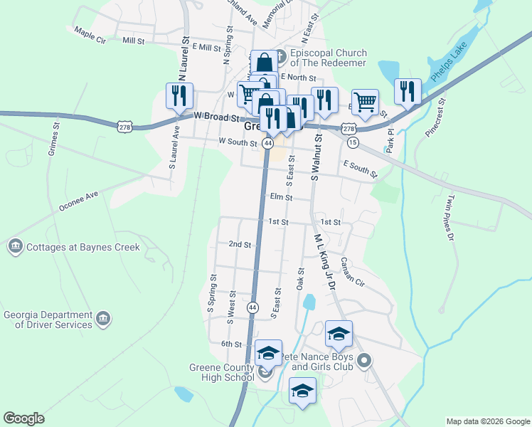 map of restaurants, bars, coffee shops, grocery stores, and more near 408 South Main Street in Greensboro