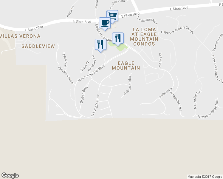 map of restaurants, bars, coffee shops, grocery stores, and more near 9239 North Crown Ridge in Fountain Hills