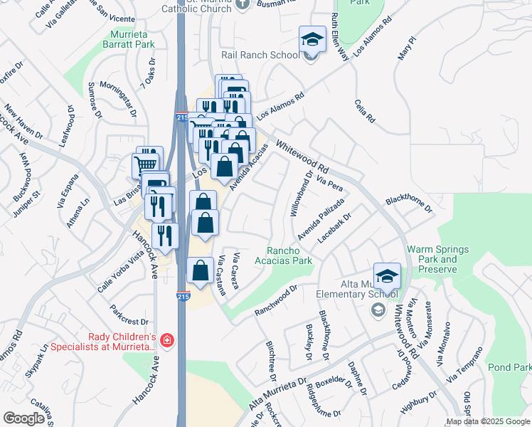 map of restaurants, bars, coffee shops, grocery stores, and more near 25148 Corte Pico in Murrieta