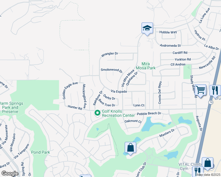 map of restaurants, bars, coffee shops, grocery stores, and more near 29218 Via Espada in Murrieta
