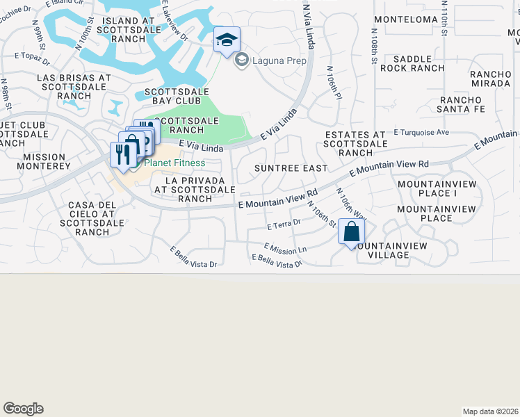 map of restaurants, bars, coffee shops, grocery stores, and more near 10490 East San Salvador Drive in Scottsdale