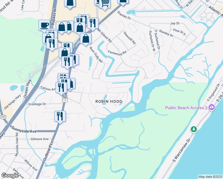 map of restaurants, bars, coffee shops, grocery stores, and more near 191 Edward Avenue in Murrells Inlet