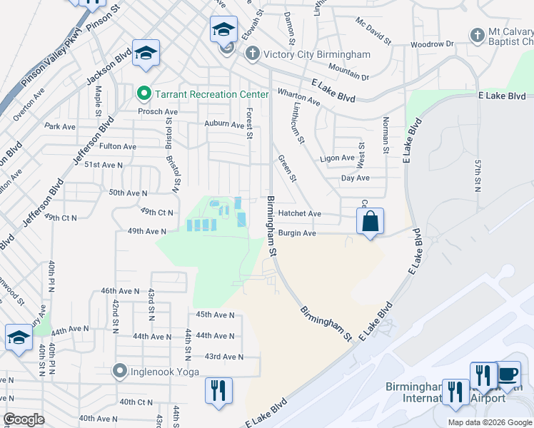 map of restaurants, bars, coffee shops, grocery stores, and more near 924 Birmingham Street in Birmingham